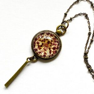 Beautiful Handmade Real Pressed Flower Necklace in Purple